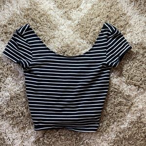 Black and White Striped Crop Top